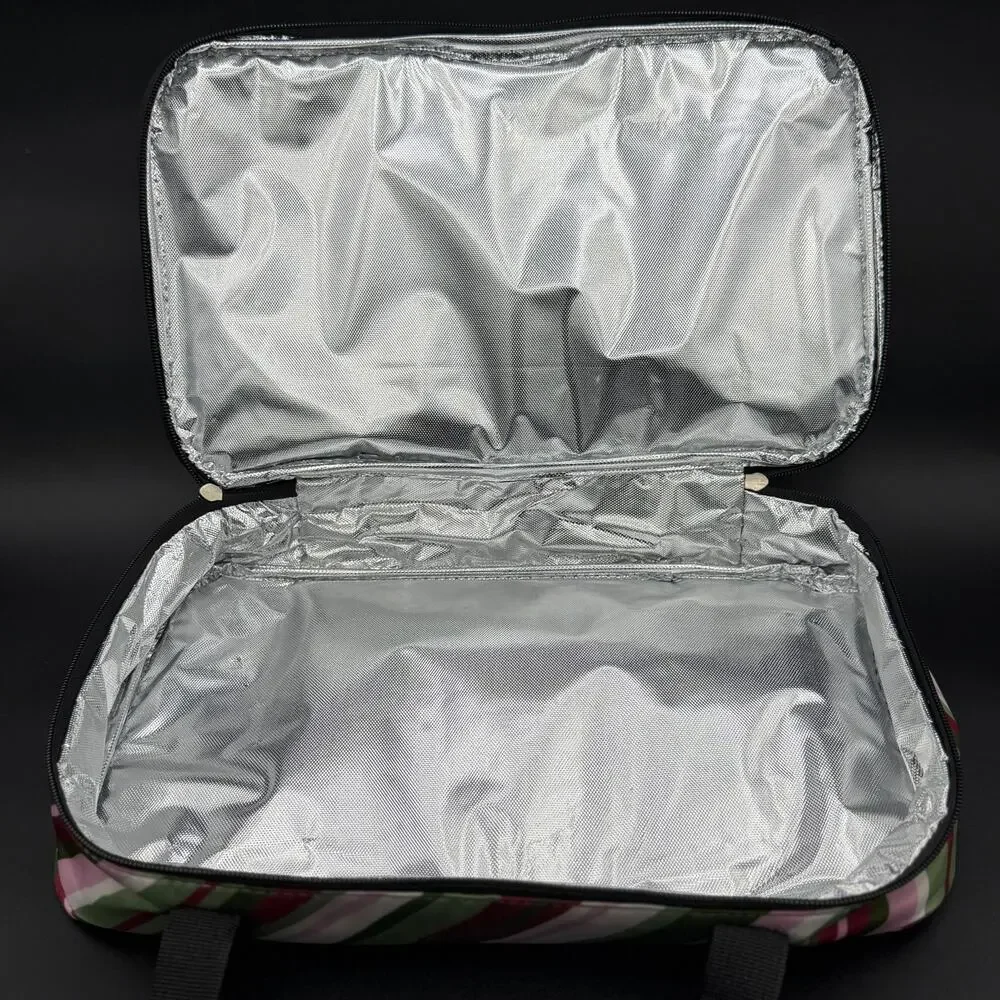 Cook’s Tools Insulated Casserole Carrier Pink Green Striped 14.5 Inch